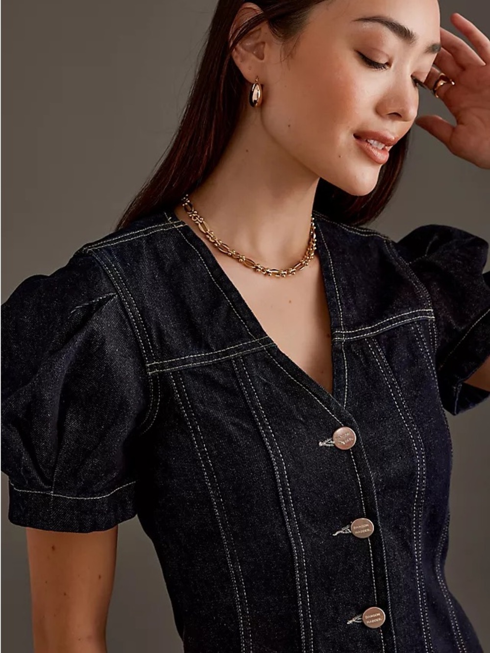 Damson Madder Puff-Sleeve Denim Top
